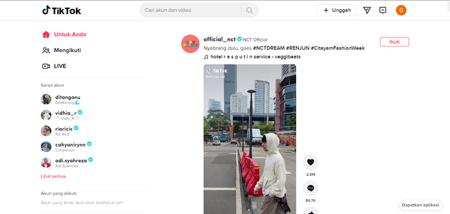 Tampilan Beranda TikTok. Sumber : Dokumen Pribadi