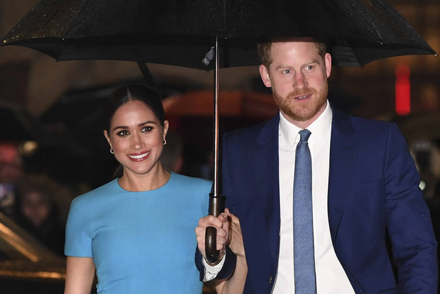Pangeran Inggris Harry, dan Meghan tiba untuk menghadiri Endeavour Fund Awards di Mansion House di London pada 5 Maret 2020. Foto: Daniel Leal/AFP