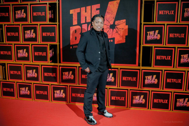 Pemeran film The Big 4 Arie Kriting berpose saat peluncuran perdana film di Metropole XXI, Jakarta, Kamis (15/12/2022). Foto: Jamal Ramadhan/kumparan