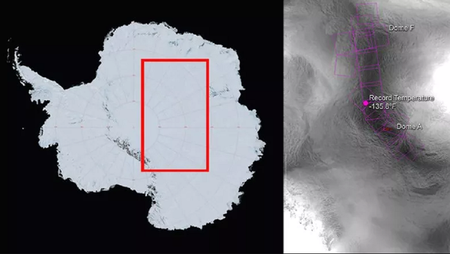 Gambar yang diambil oleh satelit NASA memperlihatkan wilayah terdingin di Bumi. Suhunya minus 57 derajat Celcius. Foto: NASA Goddard Space Flight Center