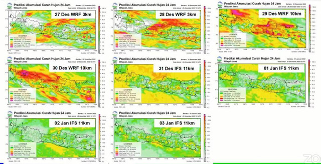Prediksi BMKG menunjukkan puncak cuaca ekstrem di Jabodetabek terjadi pada 30 Desember 2022. Foto: BMKG