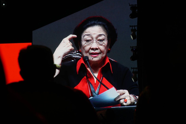 Ketua Umum PDIP Megawati Soekarnoputri memberikan pidato di HUT ke-50 PDIP di JIExpo Kemayoran, Jakarta pada Selasa (10/1/2023). Foto: Iqbal Firdaus/kumparan