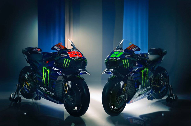 Motor tim Yamaha pabrikan (Monster Energy Yamaha MotoGP Team) untuk Fabio Quartararo dan Franco Morbidelli di MotoGP 2023. Foto: Twitter/@YamahaMotoGP