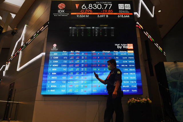 Layar menampilkan pergerakan perdagangan saham di Bursa Efek Indonesia (BEI), Jakarta, Senin (2/1/2023). Foto: Hafidz Mubarak A/ANTARA FOTO