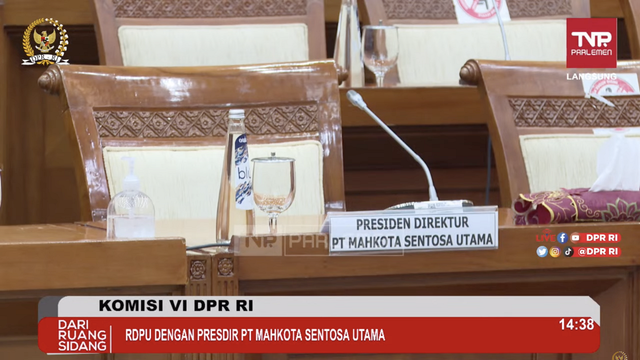 Presdir Pengembang Meikarta PT MSU tidak hadir dalam RDPU Komisi VI DPR, Rabu (25/1). Foto: Youtube/DPR RI