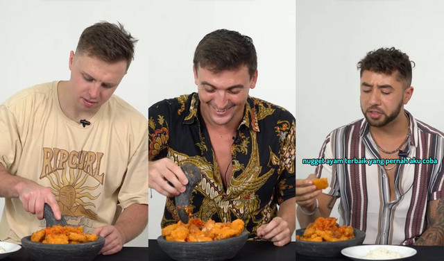 Laurence dan teman-temannya saat mengulek menu nugget geprek. Foto: @laurence_benson/TikTok