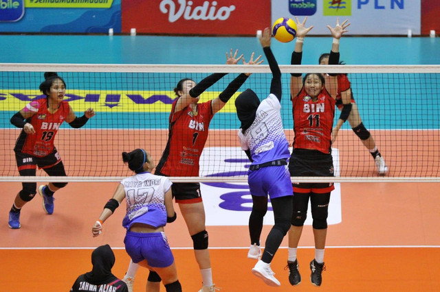 Tim asuhan BIN Volleyball Club ini resmi masuk final four Proliga 2023 setelah mengalahkan Jakarta Popsivo Polwan, Sabtu (11/2/). Foto: BIN Volleyball Club
