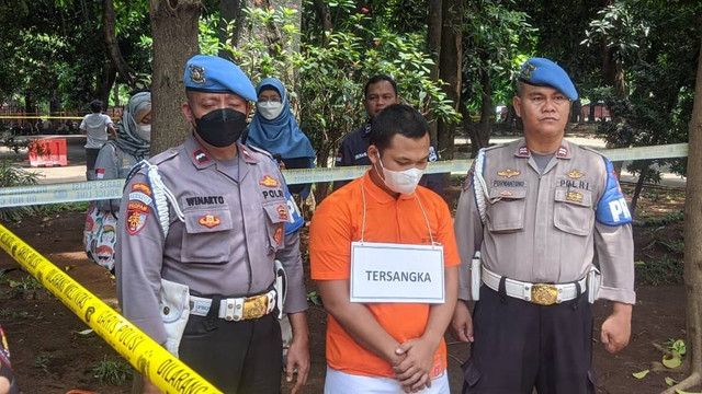 Tampang Bripda Haris Sitanggang, Anggota Densus 88 yang jadi tersangka pembunuhan sopir taksi online di Depok. Foto: Jonathan Devin/kumparan