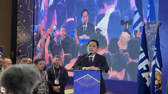 Erick Thohir di Kongres Luar Biasa PSSI 2023, Kamis (16/2). Foto: Soni Insan Bagus/kumparan