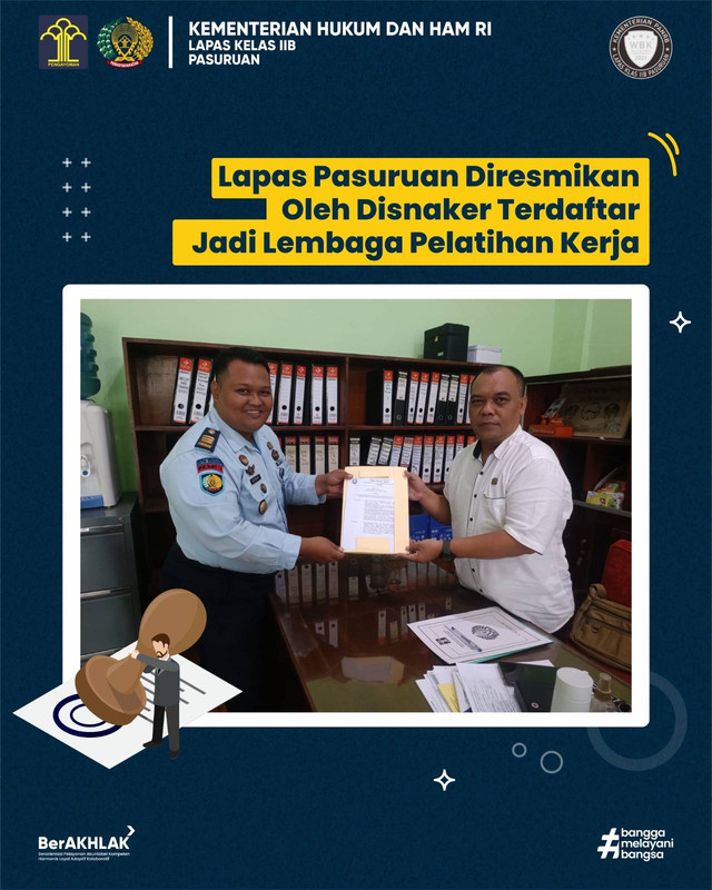 Lapas Pasuruan Diresmikan Oleh Disnaker Terdaftar Jadi Lembaga Pelatihan Kerja