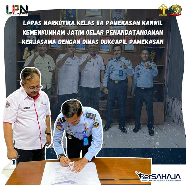 Penandatangan Kerjasama antara Lapas Narkotika Pamekasan dan Dukcapil Pamekasan, Rabu (01/03/2023) Siang (Foto : Humas Lapas Narkotika Pamekasan)