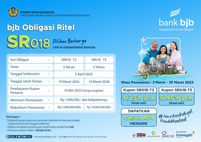 SR018 yang mulai ditawarkan Bank BJB mulai 3 hingga 29 Maret 2023. Foto: dok. Bank BJB