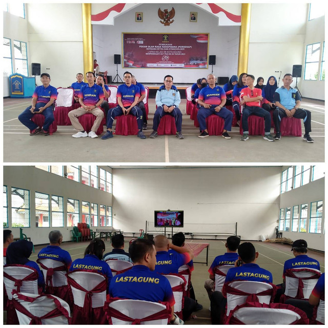 Jajaran Pejabat Struktural dan Staf Lapas Kotaagung Ikuti Pembukaan PORSENAP secara Virtual di Aula Besar Lapas Kotaagung  (Humas Lastagung)