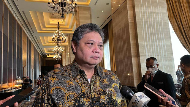 Menteri Koordinator Bidang Perekonomian, Airlangga Hartarto, di Kempinski Grand Ballroom, Rabu (15/3/2023). Foto: Fariza Rizky Ananda/kumparan
