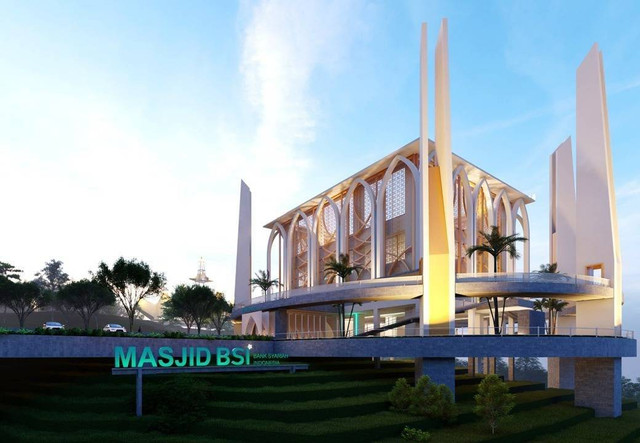 Ilustrasi Masjid BSI di kawasan Bakauheni Harbour City, Lampung Selatan. | Foto : Dok. PT ASDP Indonesia Ferry