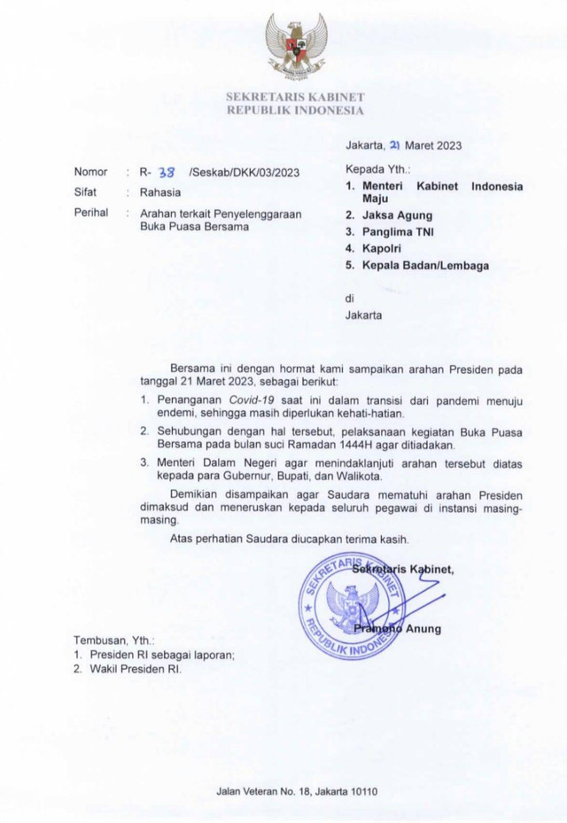 Arahan Presiden Jokowi larang bukber. Foto: Dok. Istimewa