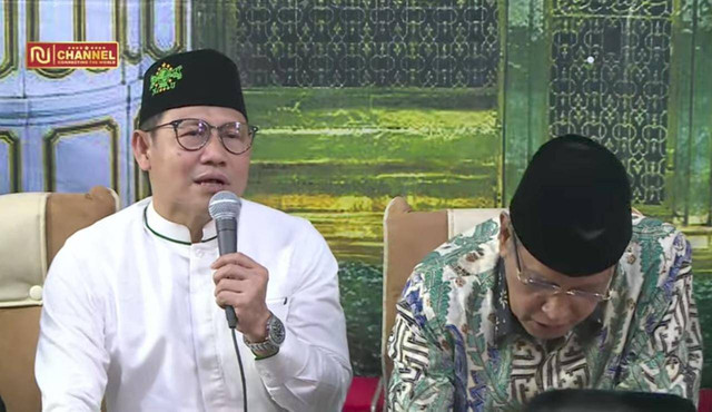Ketua Umum PKB Muhaimin Iskandar dalam acara Lailatul Ijtima, Minggu (26/3/2023). Foto: YouTube/NU Channel