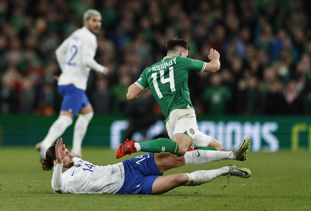 Pertandingan Kualifikasi Euro 2024 antara Iralandia vs Prancis, Selasa (28/3) dini hari WIB. Foto: Clodagh Kilcoyne/REUTERS