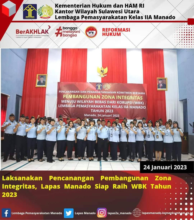 Laksanakan Pencanangan Pembangunan ZI, Lapas Manado Siap Raih WBK TAHUN 2023