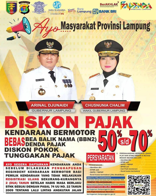 Informasi terkait program keringanan pajak kendaraan bermotor di Lampung. | Foto : Dok. Bapenda Lampung