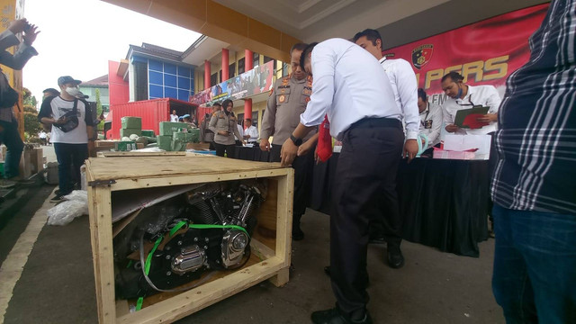 Salah satu mesin Harley Davidson yang disita Polrestabes Palembang, Foto : Istimewa