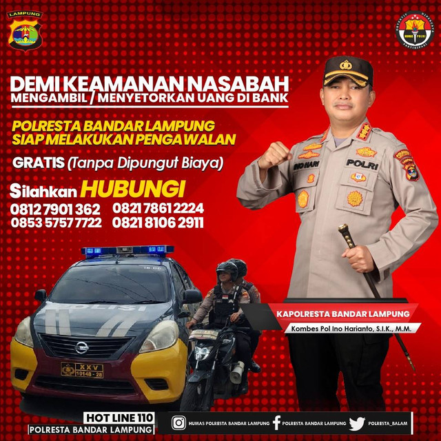 Polresta Bandar Lampung siap memberikan pelayanan pengawalan saat transaksi uang. | Foto: Dok Polresta Bandar Lampung