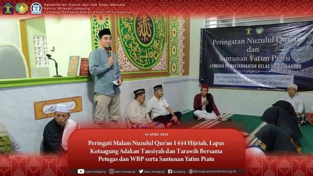 Kalapas Kotaagung Beri Sambutan pada Peringatan Malam Nuzulul Qur'an di Masjid at-Taubah Lapas Kotaagung pada Senin (10/4/2023) (dok. Humas Lastagung)