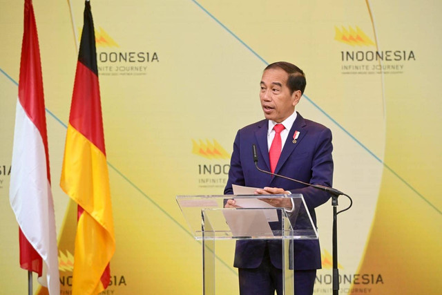Presiden Jokowi saat membuka Paviliun Indonesia di Hannover Messe 2023, Senin (17/4/2023). Foto: Biro Pers Sekretariat Presiden
