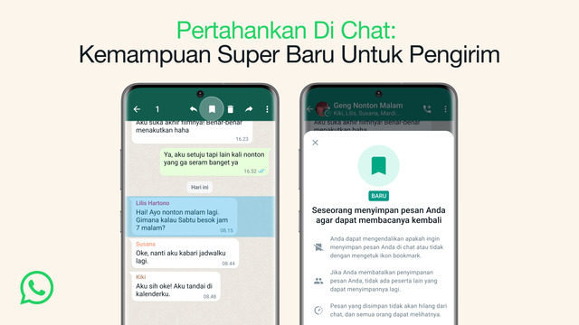 WhatsApp rilis fitur baru menyimpan pesan sementara yang menghilang otomatis. Foto: WhatsApp