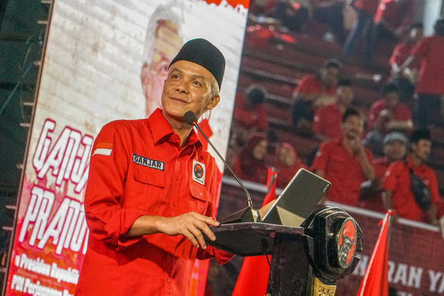 Konsolidasi pemenangan bacapres Ganjar Pranowo di GOR PKPSO Kaliwates, Jember, Minggu, (7/5) Foto: PDIP