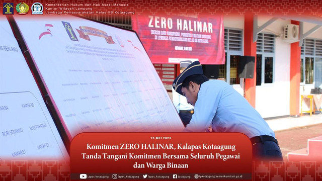 Kalapas Kotaagung Tanda Tangani Komitmen ZERO HALINAR Lapas Kotaagung saat Apel Pagi Pegawai (Humas Lastagung)