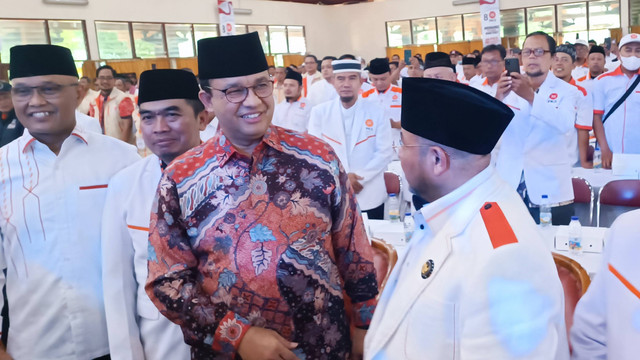Anies Baswedan menghadiri acara Milad ke-21 PKS di Grha Wanabhakti Yasa, Umbulharjo, Kota Yogyakarta, Kamis (18/5/2023).  Foto: Arfiansyah Panji Purnandaru/kumparan