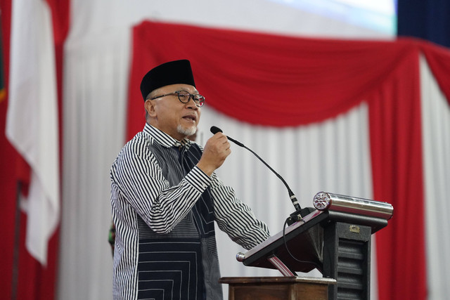 Menteri Perdagangan Zulkifli Hasan saat memberikan sambutan dalam Musyawarah Daerah (Musda) ke-14 Muhammadiyah di Graha Widya Wisuda IPB University Dramaga Bogor, Sabtu (20/5). Foto: Dok. Istimewa