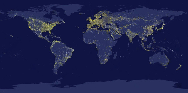City lights on World Map. Sumber: SRStudio/Shutterstock