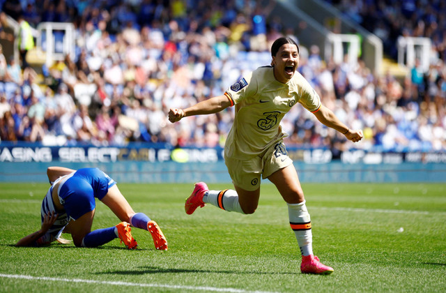 Pemain Chelsea Women Sam Kerr saat melawan Reading di Stadion Madejski, Reading, Inggris, 27 Mei 2023. Foto: John Sibley/REUTERS