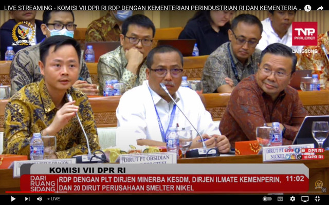 Rapat Komisi VII DPR RI dengan bos smelter China. Foto: Tangkapan layar Youtube Komisi VII DPR RI Channel.