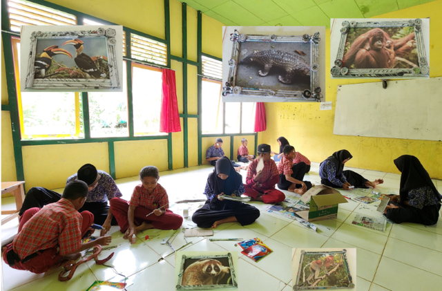 Saat adik dari SDN 28 dan SMPN 7 SATAP Nanga Tayap untuk mengkreasikan barang-barang bekas menjadi sesuatu barang yang berguna (barang yang bermaanfat). Foto dok. Simon Tampubolon/Yayasan Palung).