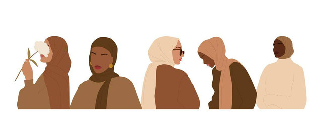 Ilustrasi A set of abstract portraits of international women in hijab. Sumber: Shutterstock.com 