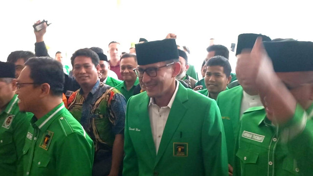 Politikus PPP Sandiaga Uno tiba di Penutupan Rakernas PPP. Foto: Paulina Herasmaranindar/kumparan