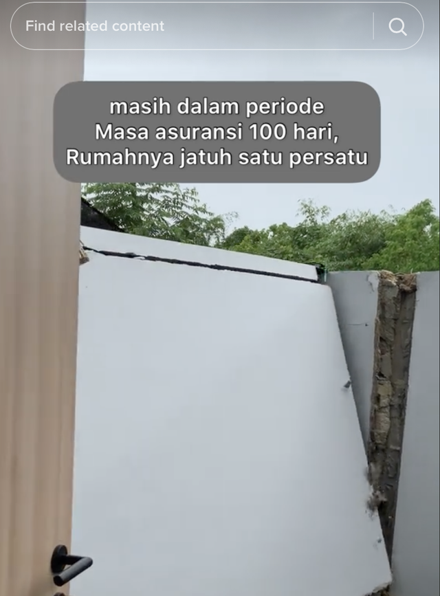 Sebuah video viral beredar di media sosial TikTok perihal rumah belum 100 hari ambruk di perumahan Holland Village. dok. TikTok/ @niascipiomintje