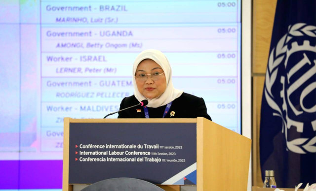 Menteri Ketenagakerjaan Ida Fauziyah saat konferensi perburuhan internasional. Foto: Dok Kemnaker