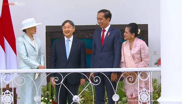 Presiden Jokowi dan Ibu Negara Iriana Jokowi bersama Kaisar Jepang, Naruhito dan Permaisuri Masako. Foto: Youtube/Sekretariat Presiden
