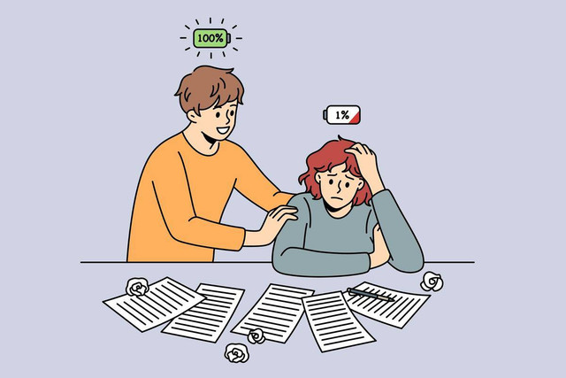 Ilustrasi Low and full energy people concept. Sumber: Shutterstock.com