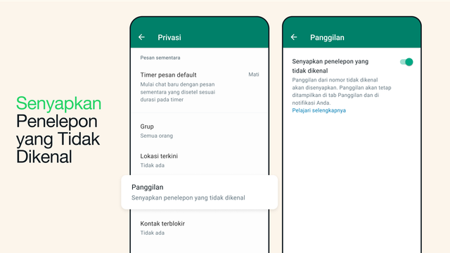 Fitur baru WhatsApp: Bisukan telepon tidak dikenal. Foto: WhatsApp