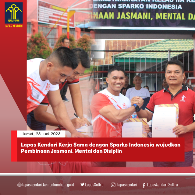 Kolase foto Kalapas Kendari dan Ketua Sparko Indonesia tandatangani perjanjian kerja sama. Foto: Humas Lapas Kendari
