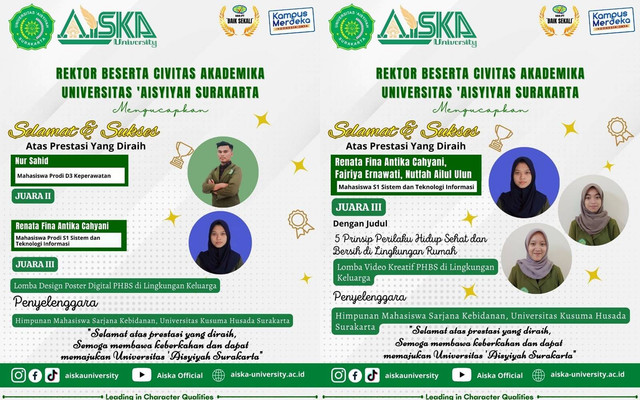 Para mahasiswa AISKA pemenang lomba yang diadakan oleh Universitas Kusuma Husada Surakarta. (dok)