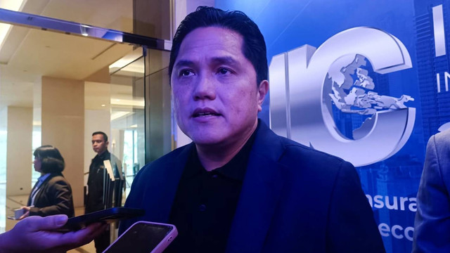 Menteri BUMN Erick Thohir dalam acara Indonesia Re International Conference di Hotel Fairmont Senayan, Selasa (4/7/2023). Foto: Ghinaa Rahmatika/kumparan