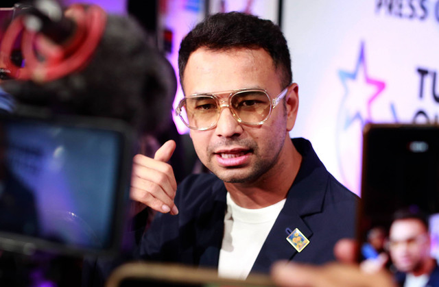Raffi Ahmad saat hadir di konferensi pers Turnamen Olahraga Selebriti Indonesia di kawasan Senayan, Jakarta, Selasa, (4/7/2023). Foto: Agus Apriyanto