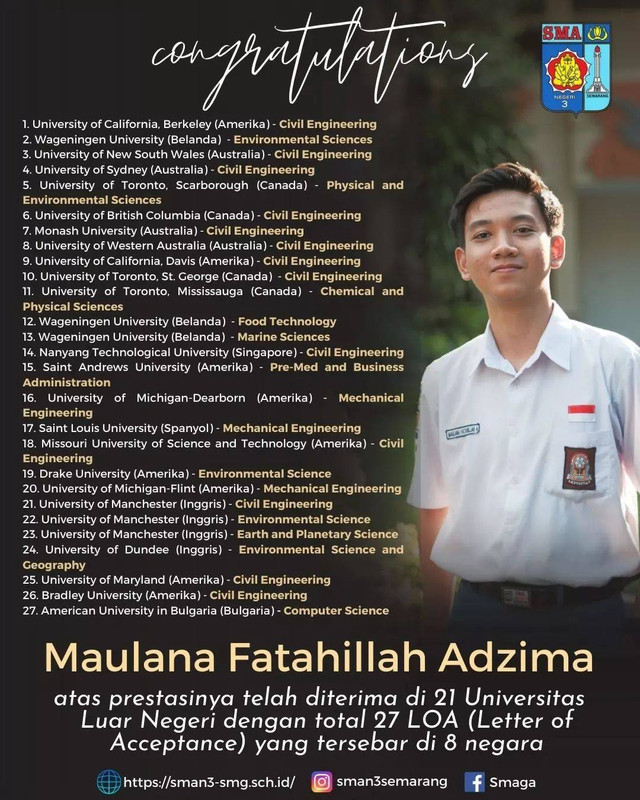Maulana Fathillah Adzim. Foto: Instagram/@sman3semarang