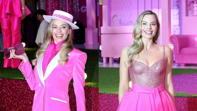 Margot Robbie di premiere film Barbie The Movie di Seoul, Korea Selatan, Minggu (2/7/2023). Foto: Instagram/andrewmukamal